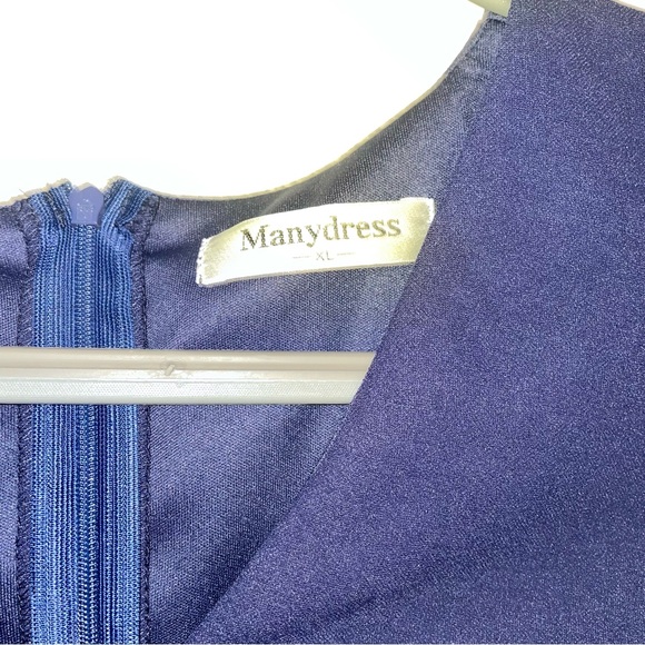 Manydress Women's Flutter Sleeve Bodycon V Neck Summer Dress Wrap Ruched XL Navy - Picture 6 of 6